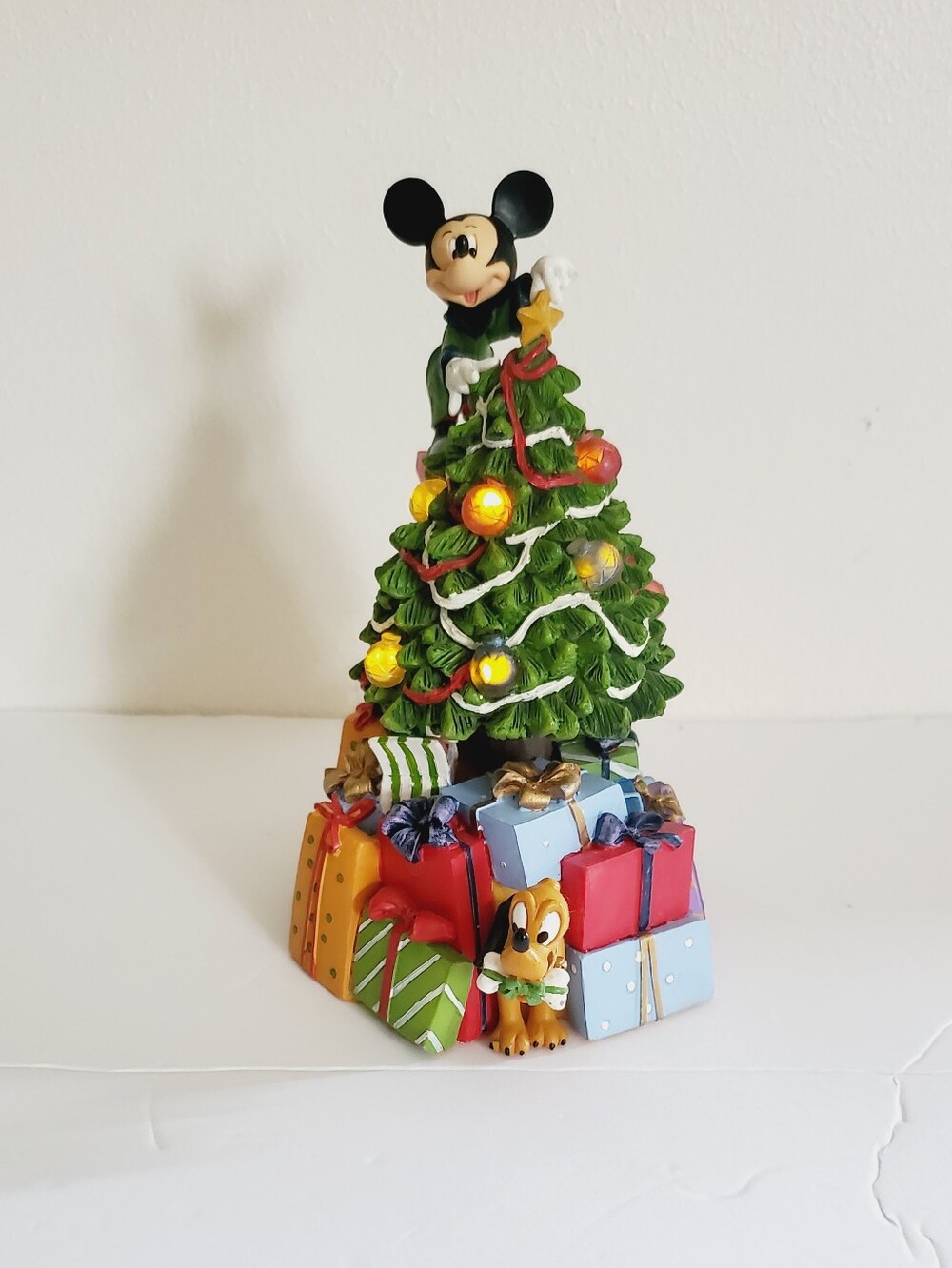 Disney Vintage Roman Mickey Mouse Christmas Tree Figurine Lights Up